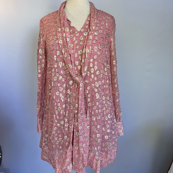 Anthropologie Maeve Long-Sleeve Tie-Neck Mini Dress XS - Picture 9 of 12